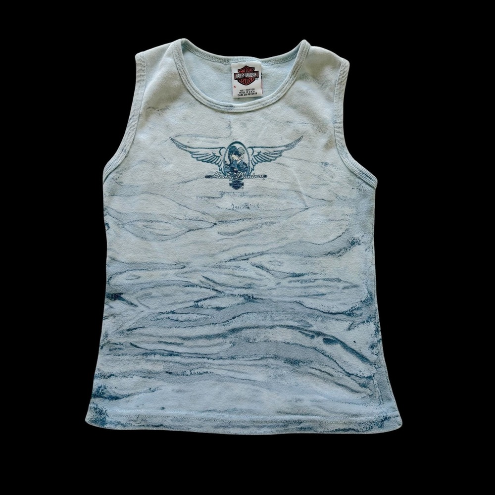 Y2K Harley Davidson Tank Top Small Blue Marble Lola Bunny Ocean USA Made